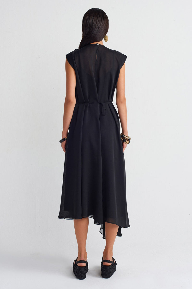 NU Rose Appliqué Organza Dress Black