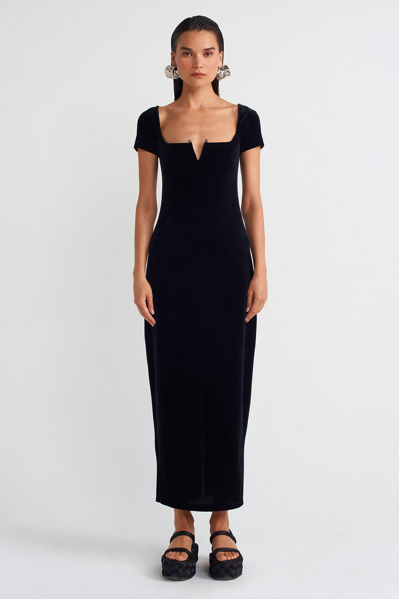 NU Velvet Fitted Dress Black