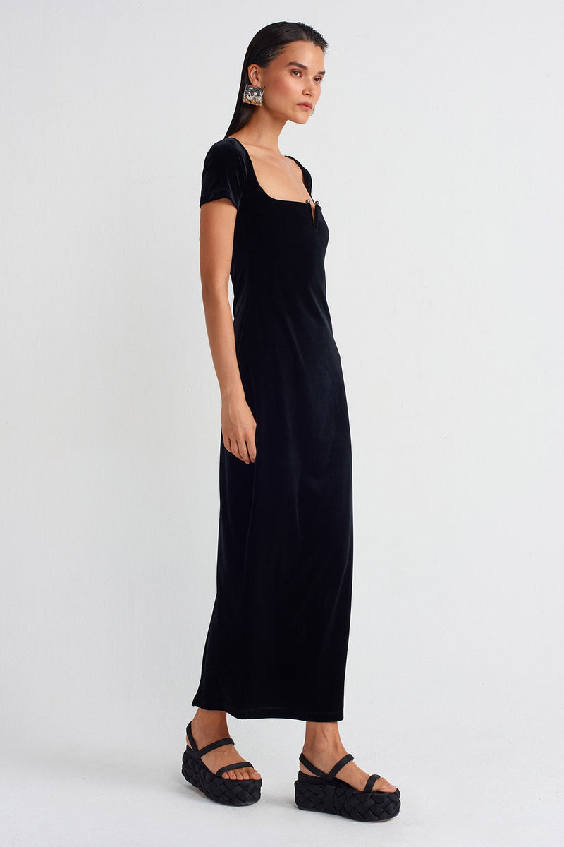 NU Velvet Fitted Dress Black