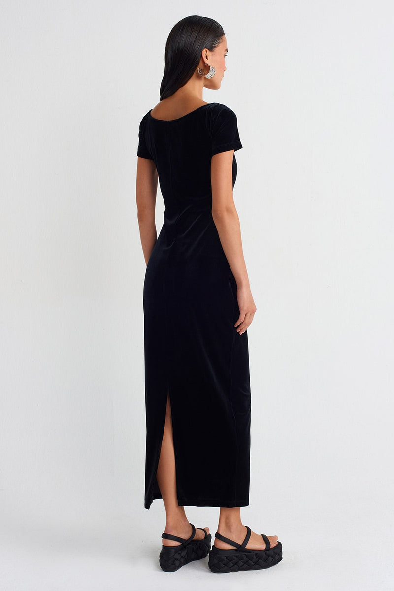 NU Velvet Fitted Dress Black