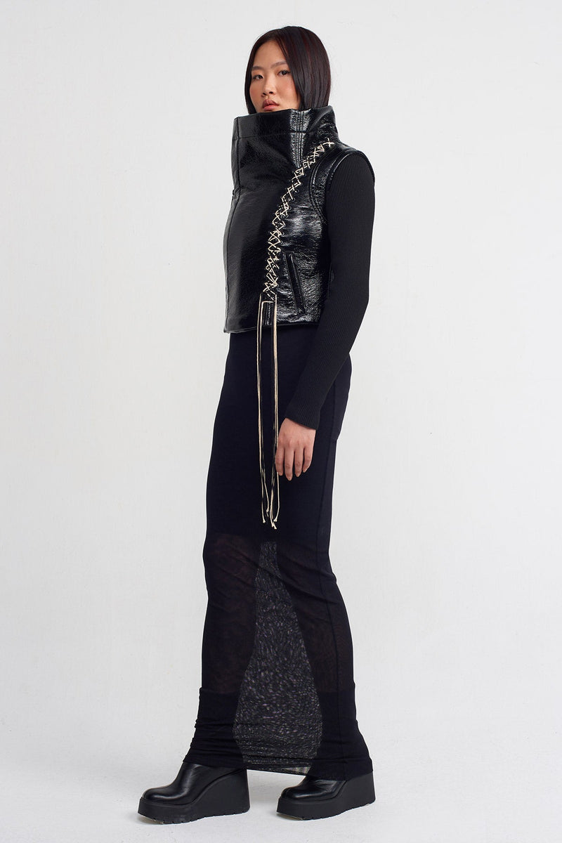 NU Leather Jacket With Knit Sleeves Black