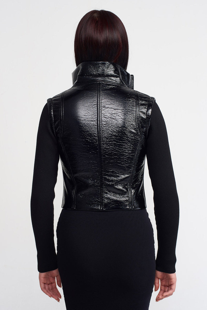 NU Leather Jacket With Knit Sleeves Black