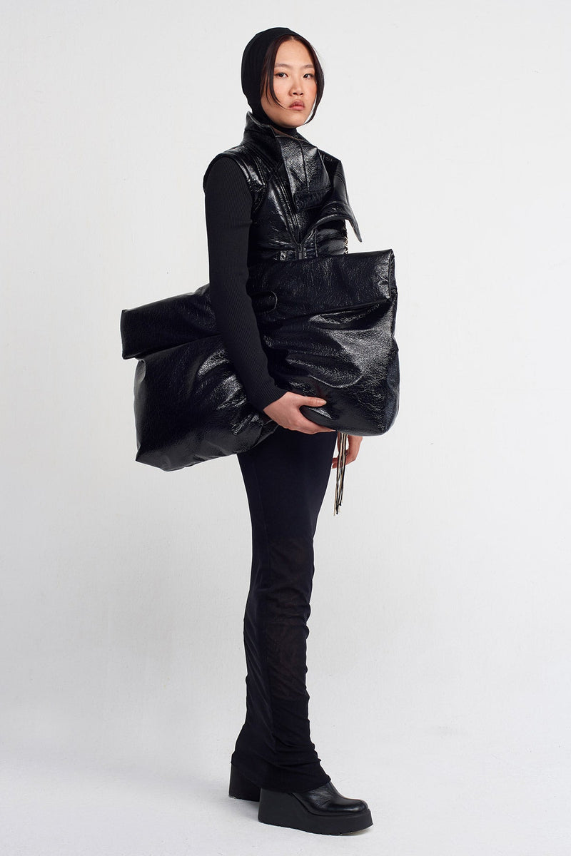 NU Leather Jacket With Knit Sleeves Black
