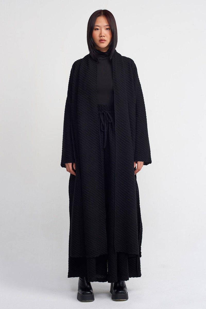 NU Long Front Short Back Cardigan Black