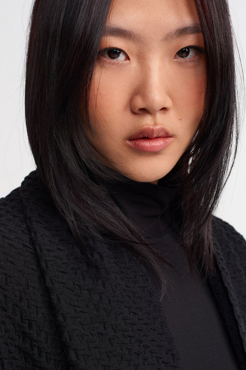 NU Long Front Short Back Cardigan Black