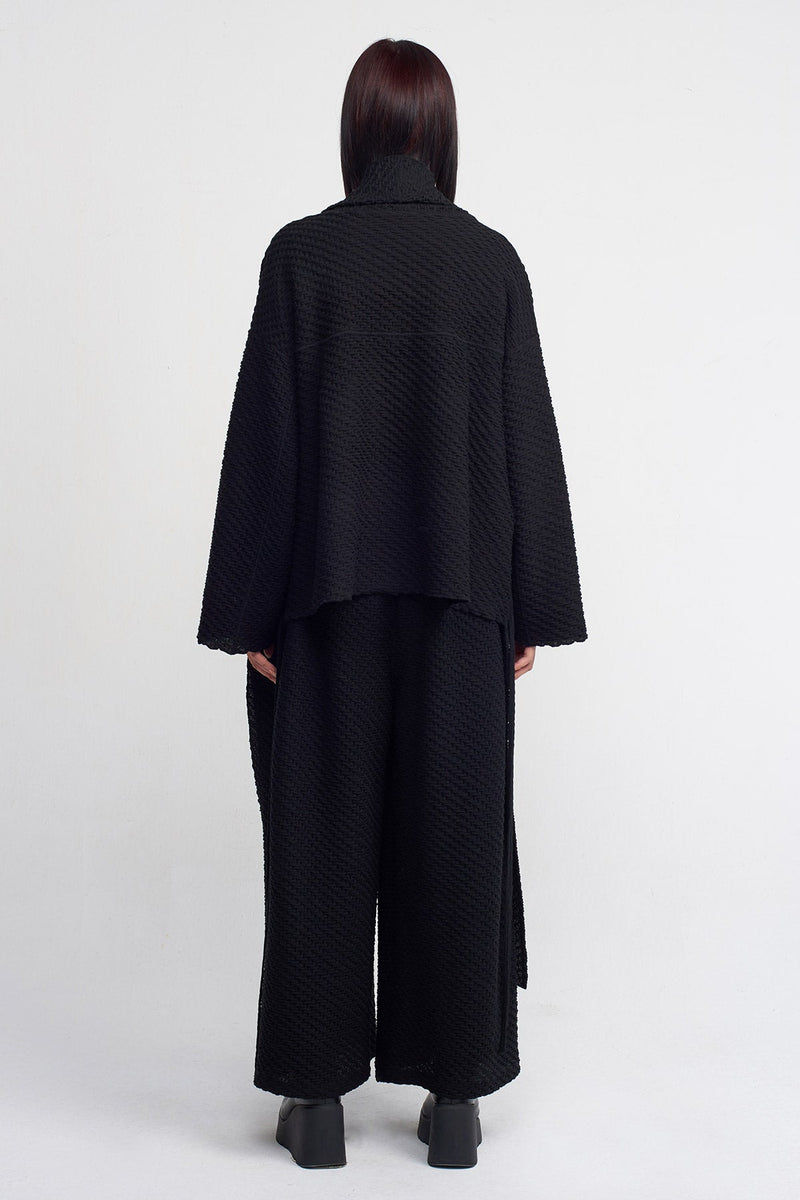 NU Long Front Short Back Cardigan Black
