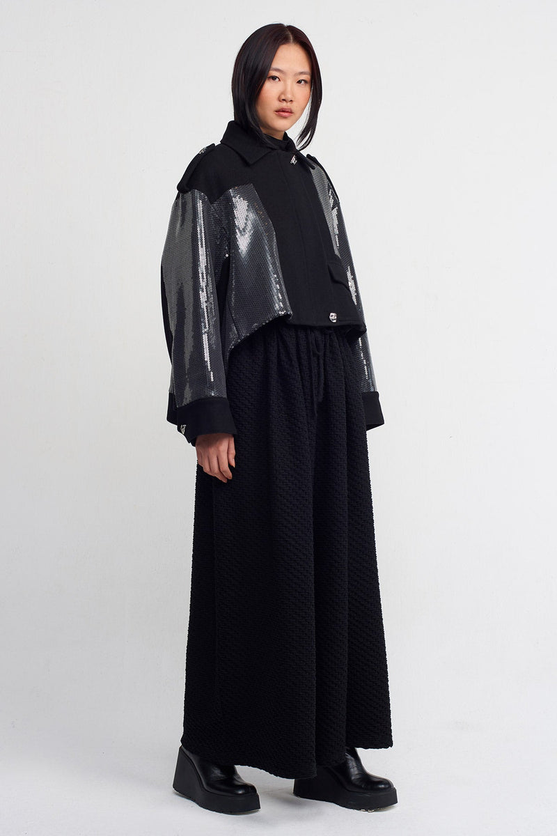 Nu Sequin Short Coat Black