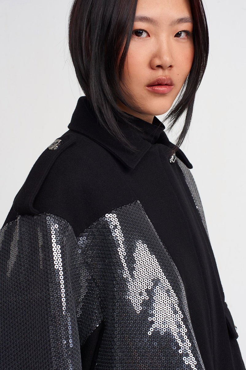Nu Sequin Short Coat Black