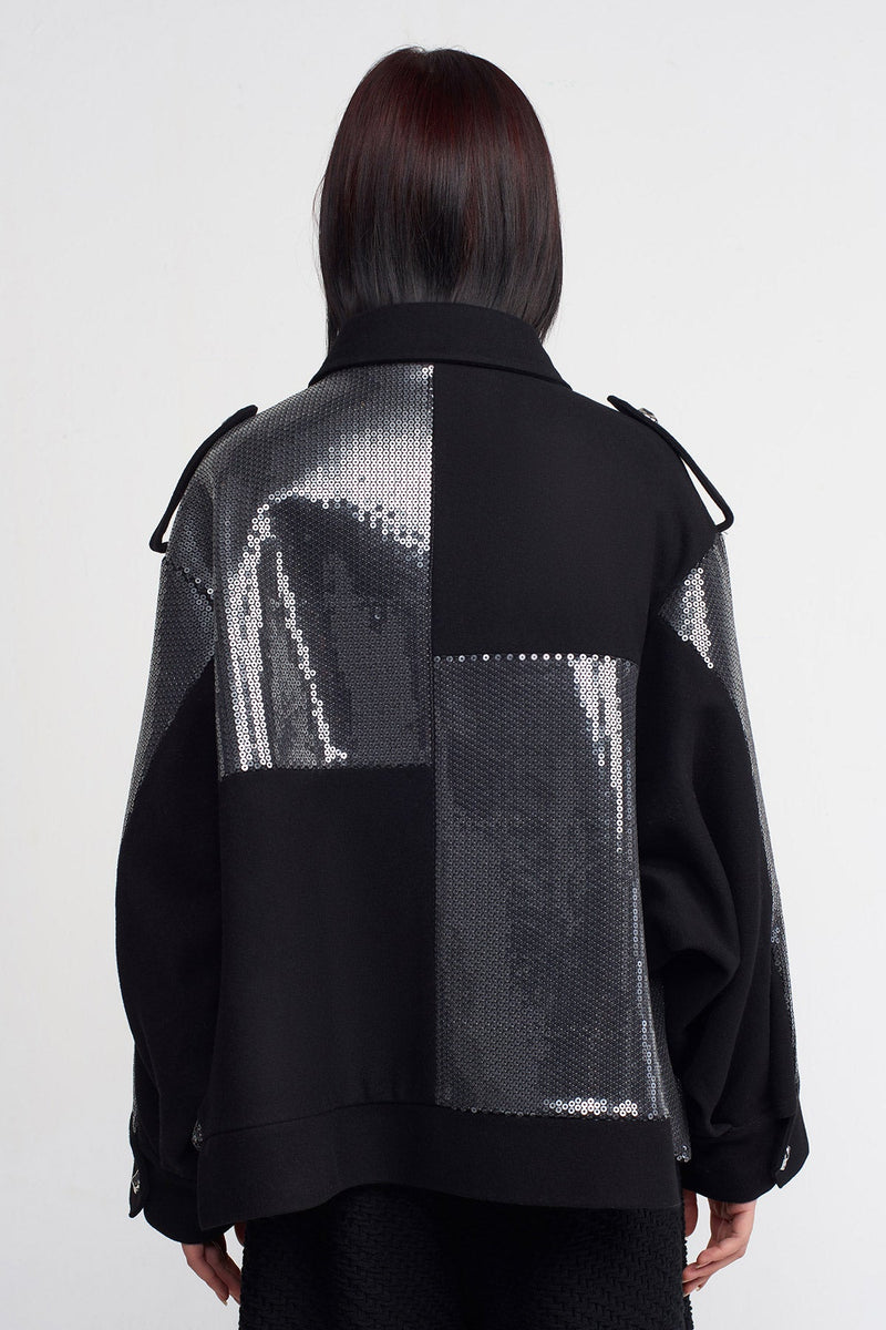 Nu Sequin Short Coat Black