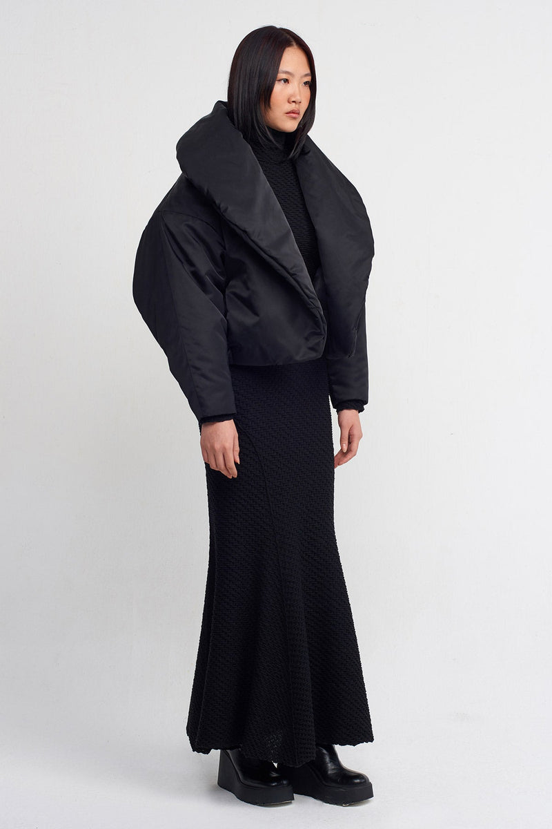 Nu Oversized Collar Short Coat Black
