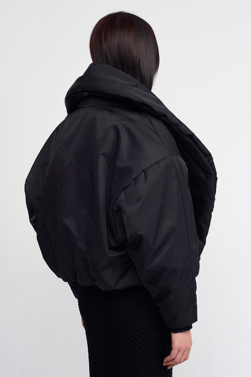 Nu Oversized Collar Short Coat Black