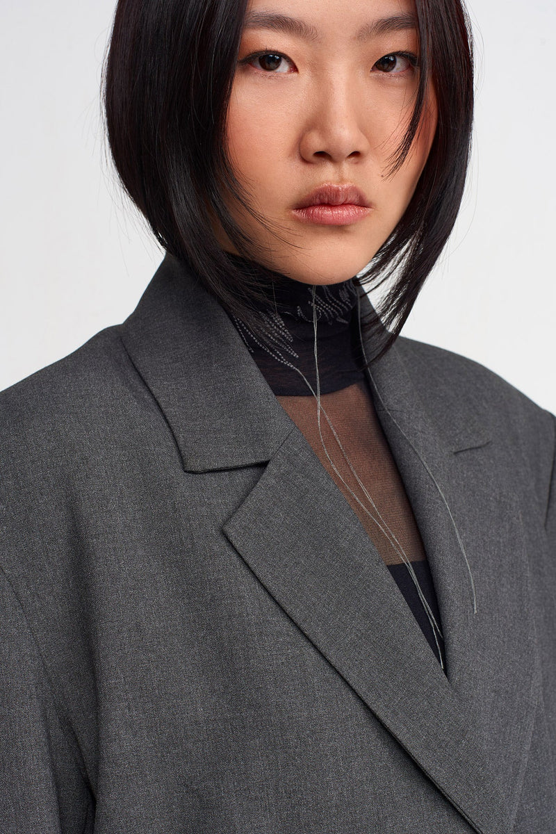 NU Padded Shoulder Blazer Jacket Dark Grey Melange