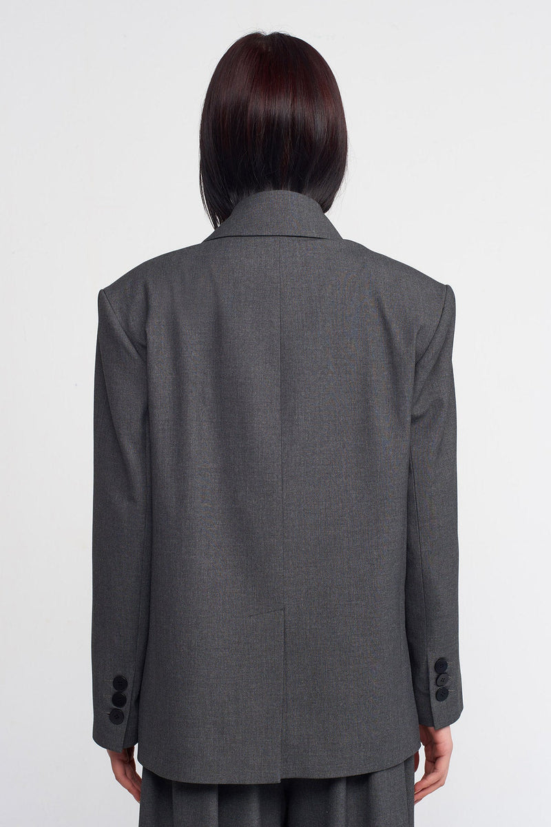 NU Padded Shoulder Blazer Jacket Dark Grey Melange