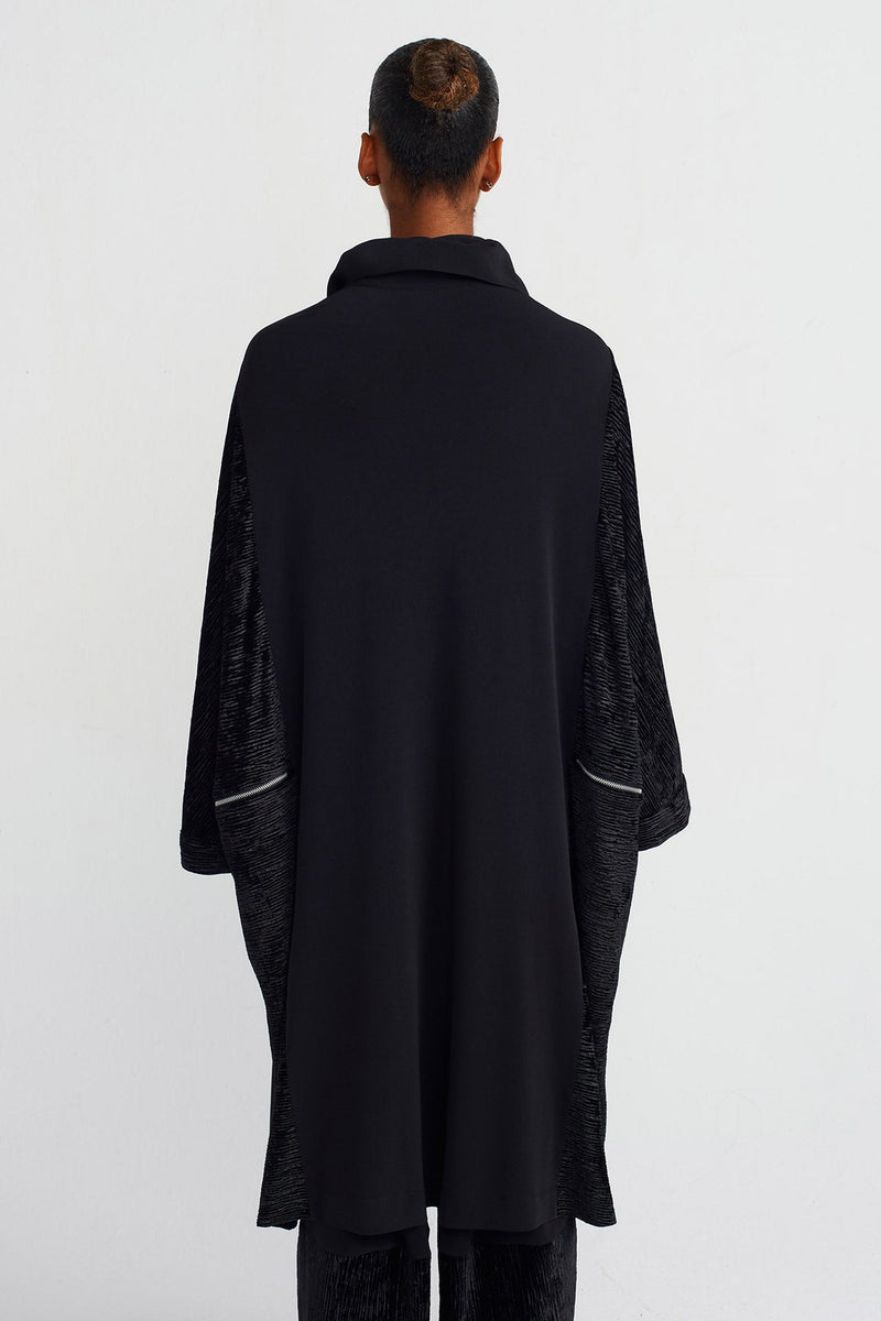 NU Zip Detail Velvet-Jersey Cardigan Black