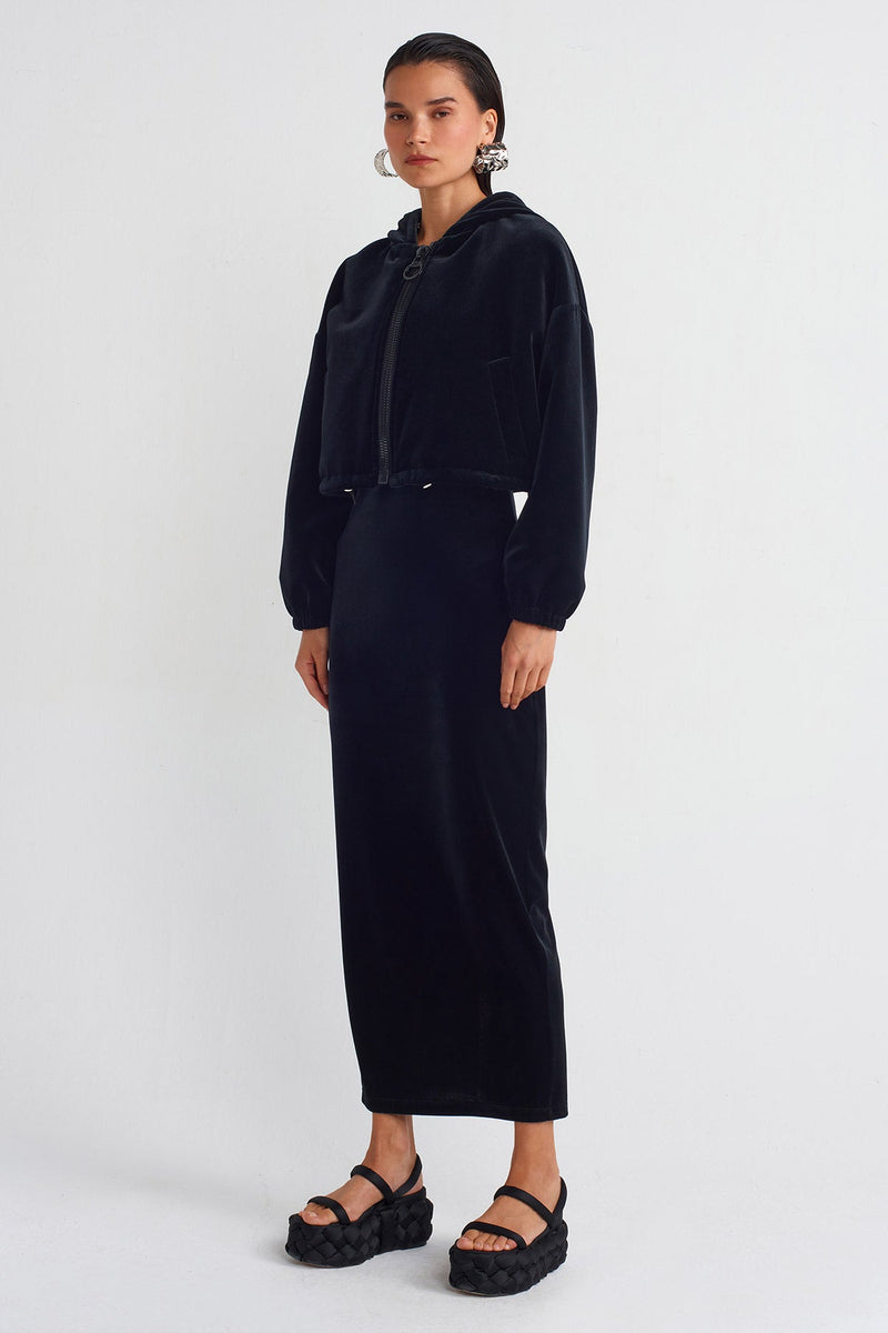 NU Velvet Hooded Bomber Black