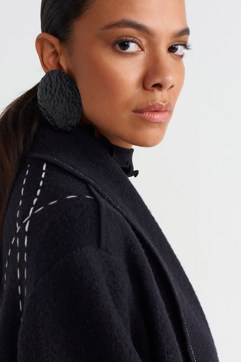 NU Wool Long Cardigan Black/Offwhite