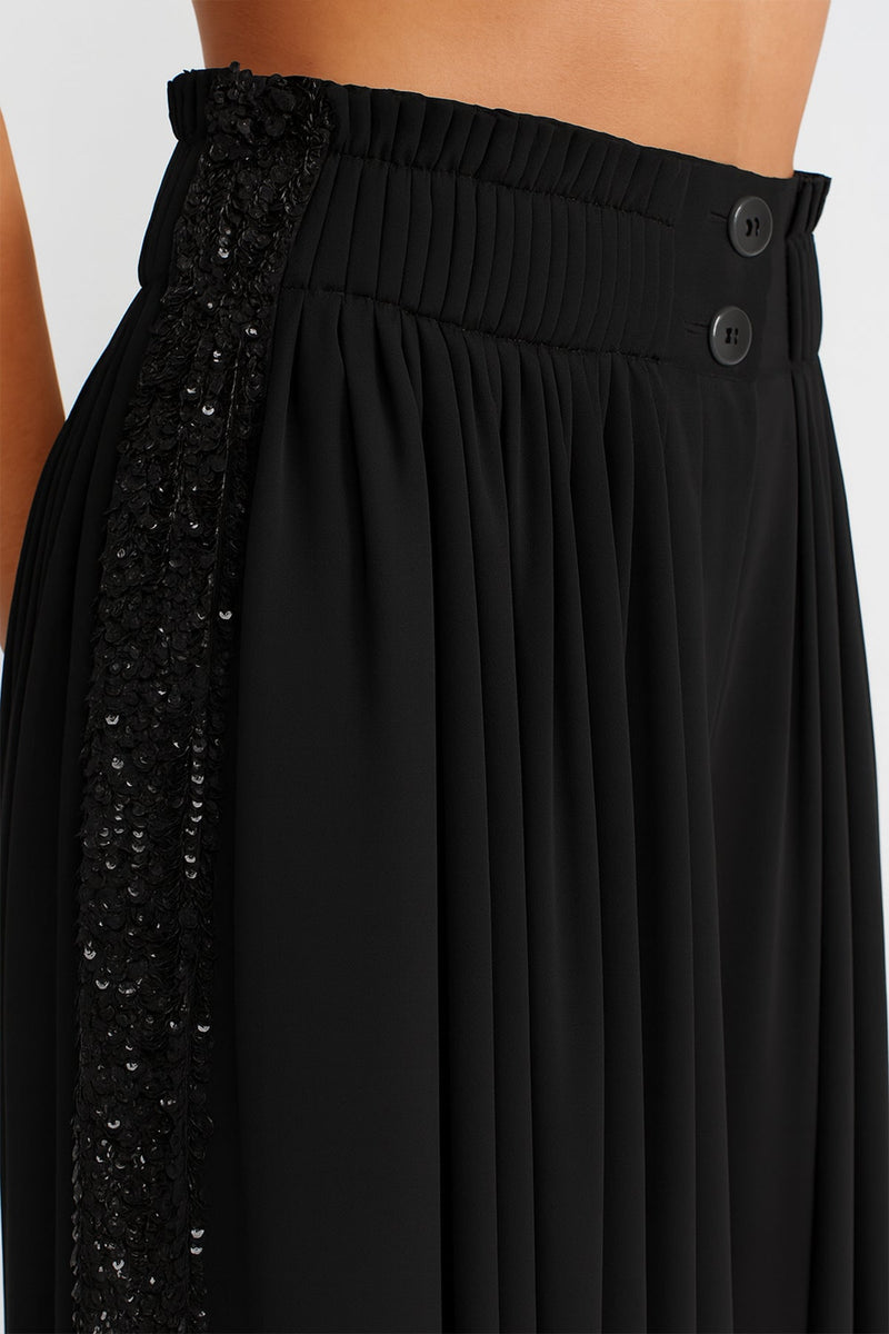 Nu Wide-Leg Pants With Sequin Embroidery On Sides Black