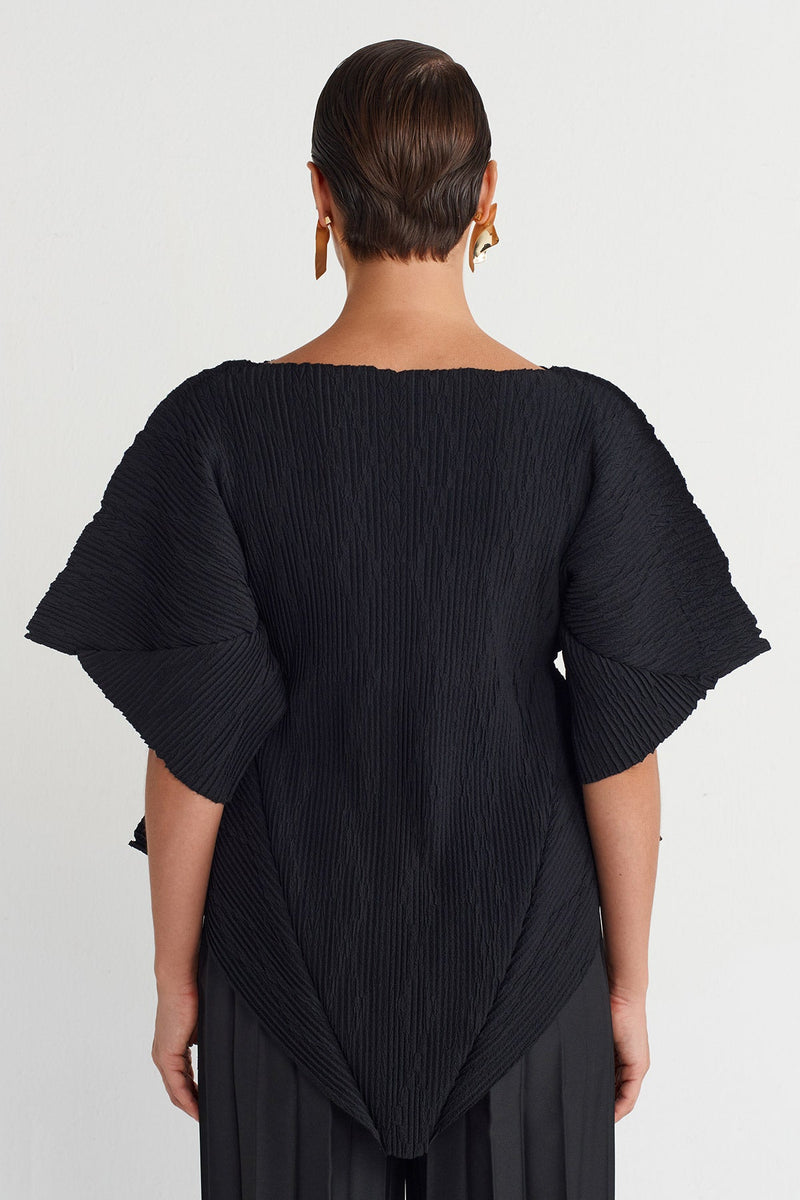NU Asymmetrical Pleated Blouse Black