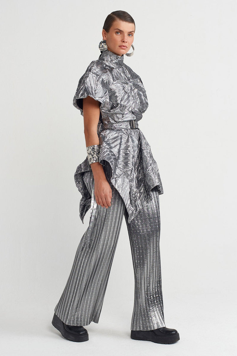 NU Patterned Asymmetrical Blouse Silver