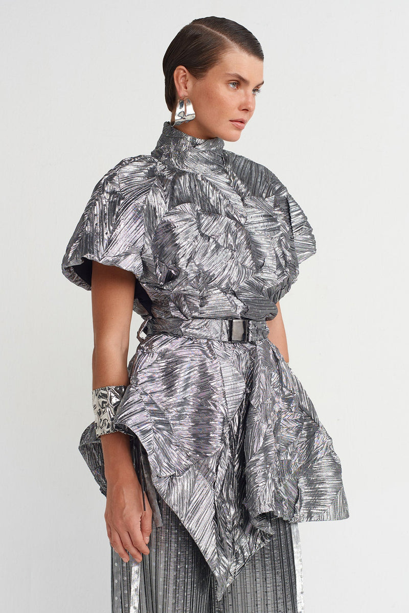 NU Patterned Asymmetrical Blouse Silver