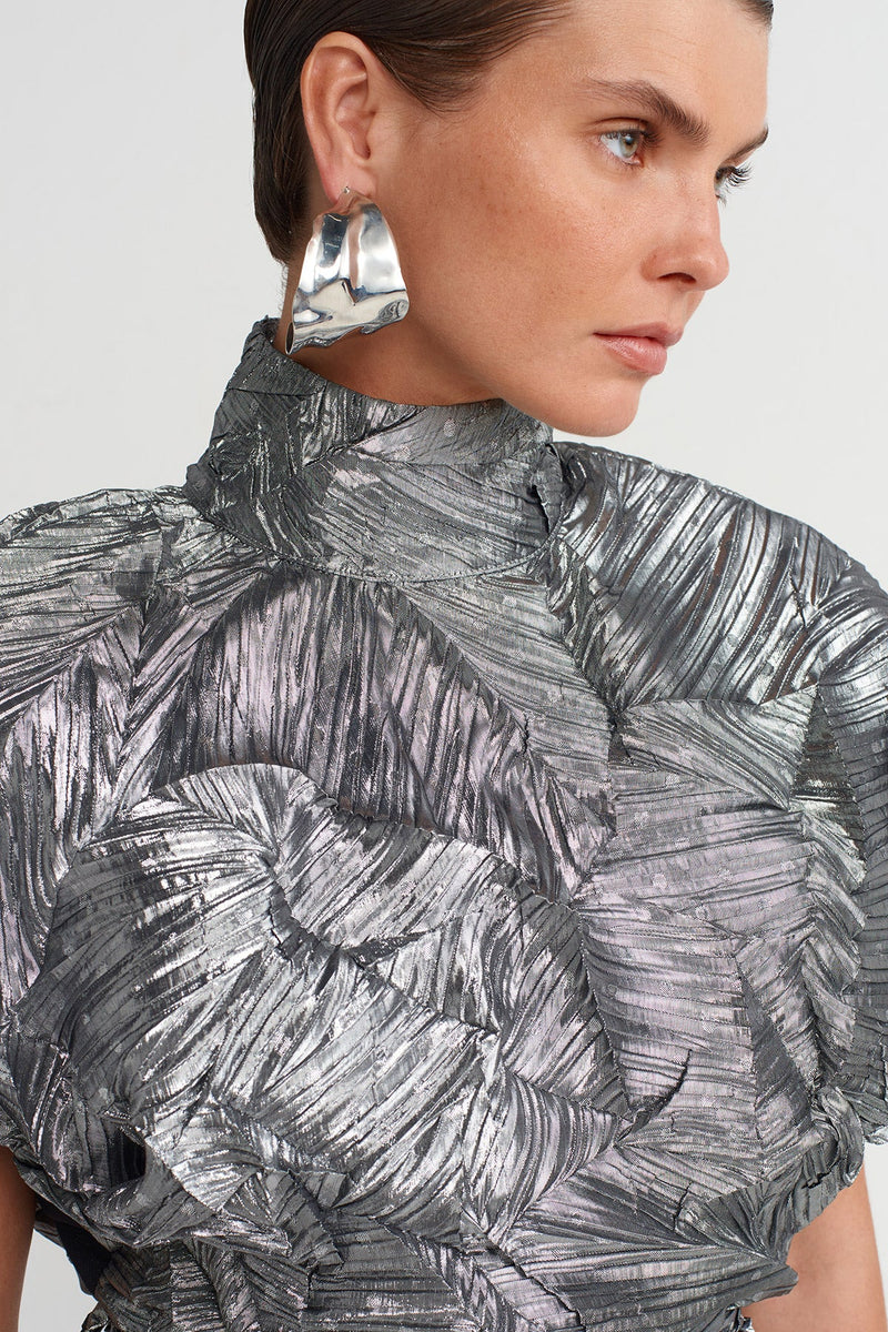NU Patterned Asymmetrical Blouse Silver