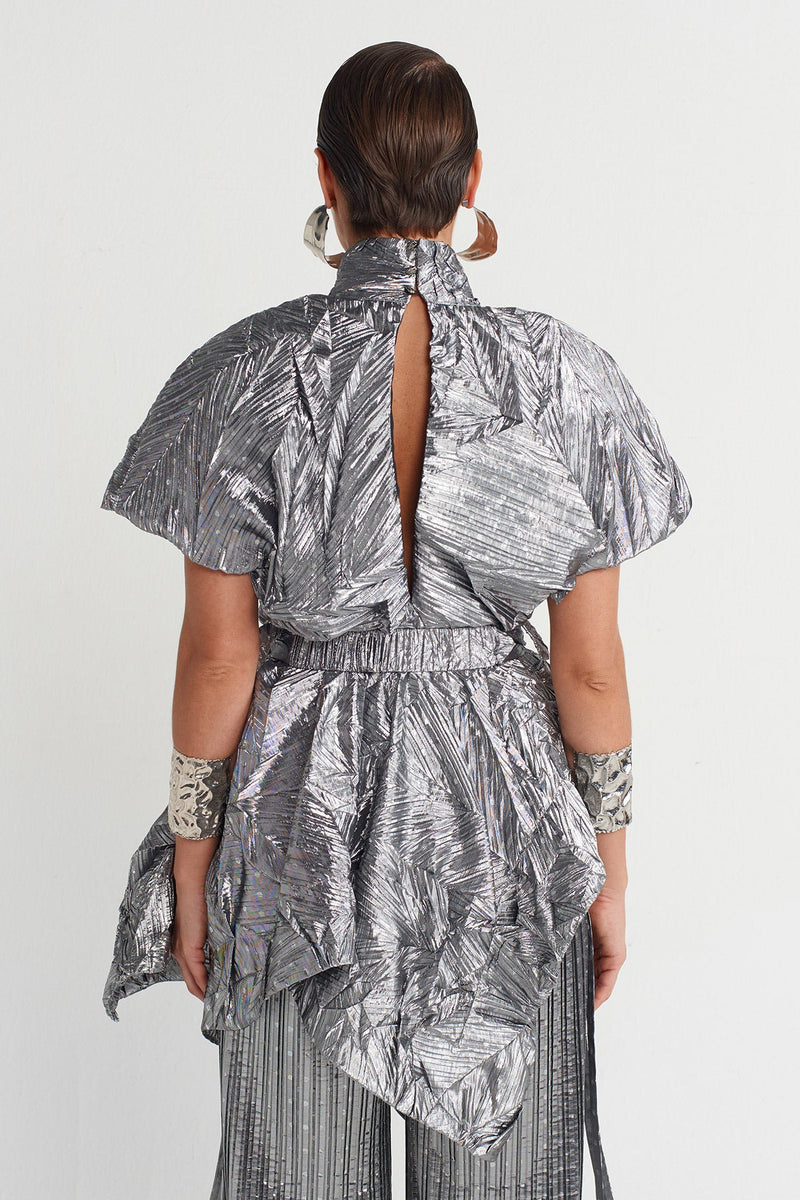 NU Patterned Asymmetrical Blouse Silver