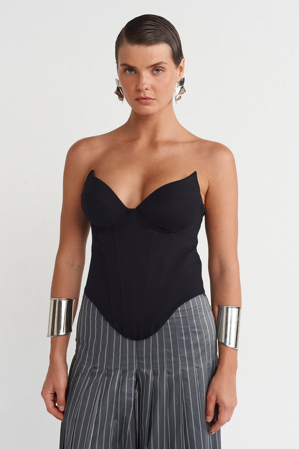 NU Strapless Corset With Bust Cups Black
