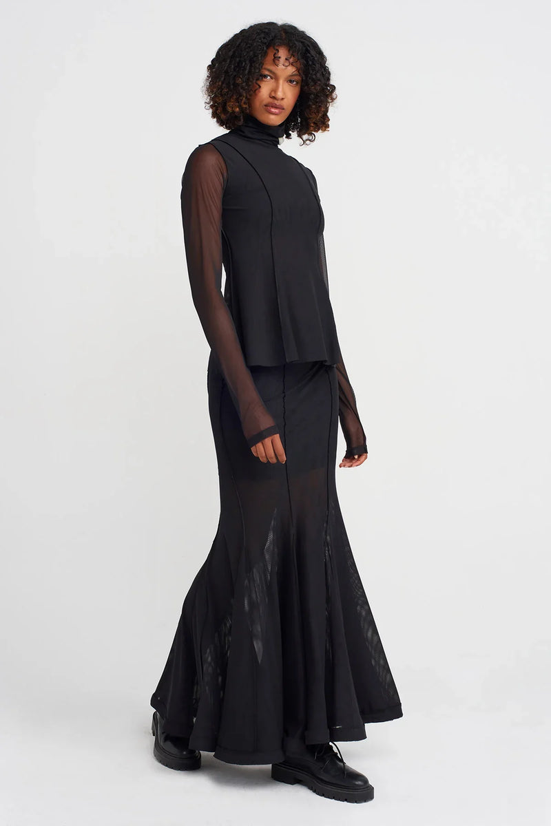 NU Embroidered Tulle Blouse Natural/Black