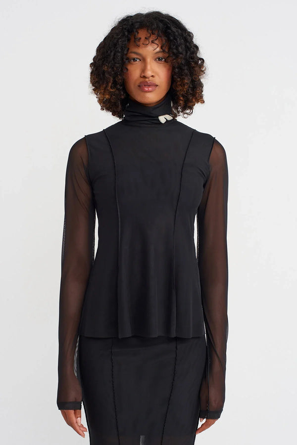 NU Embroidered Tulle Blouse Natural/Black