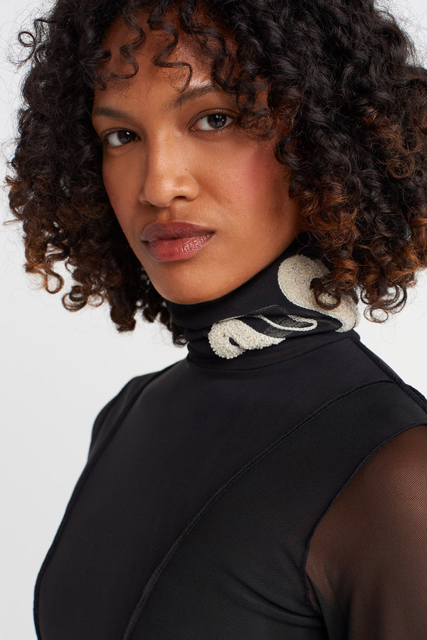 NU Embroidered Tulle Blouse Natural/Black