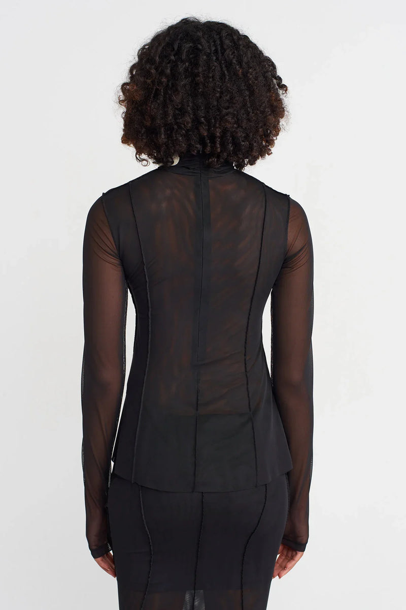 NU Embroidered Tulle Blouse Natural/Black
