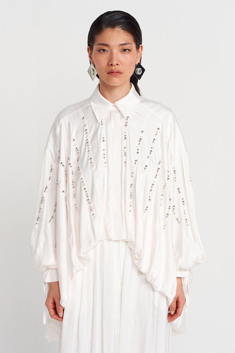 NU Embroidered Satin Shirt Off White