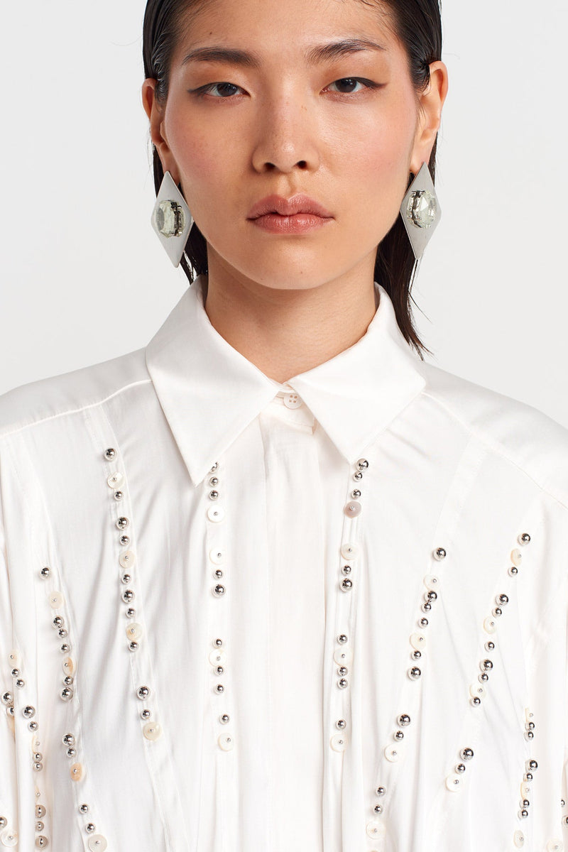 NU Embroidered Satin Shirt Off White