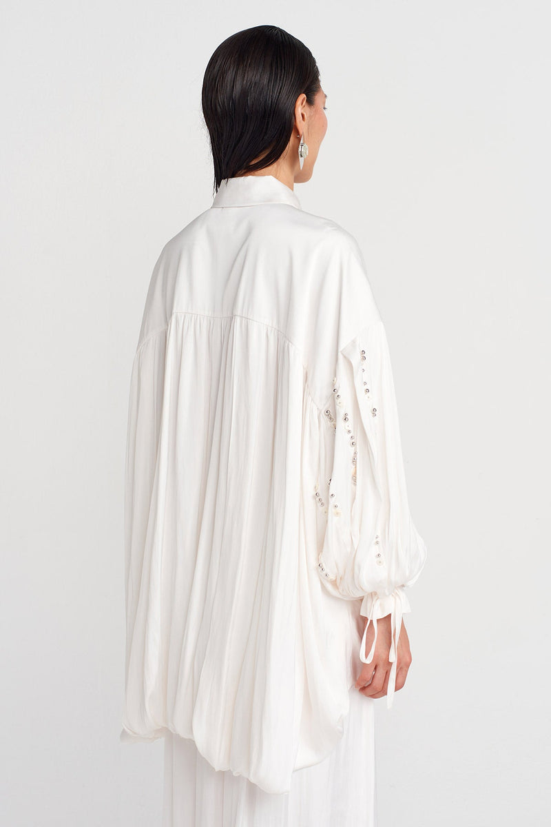 NU Embroidered Satin Shirt Off White