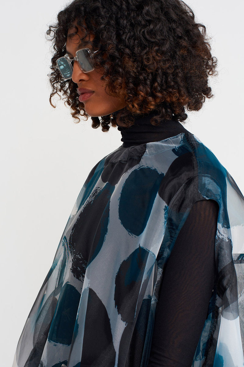 NU Patterned Organza Oversized Blouse Multi Color