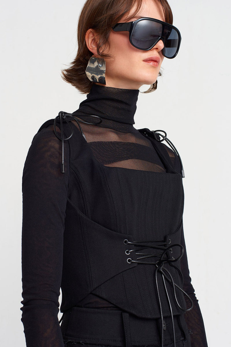 Nu Lace-Up Corset Bustier Black