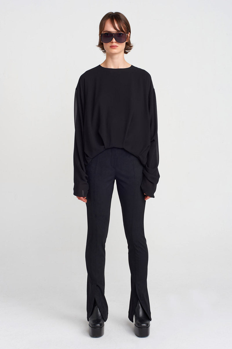 Nu Long Sleeve Chiffon Blouse Black