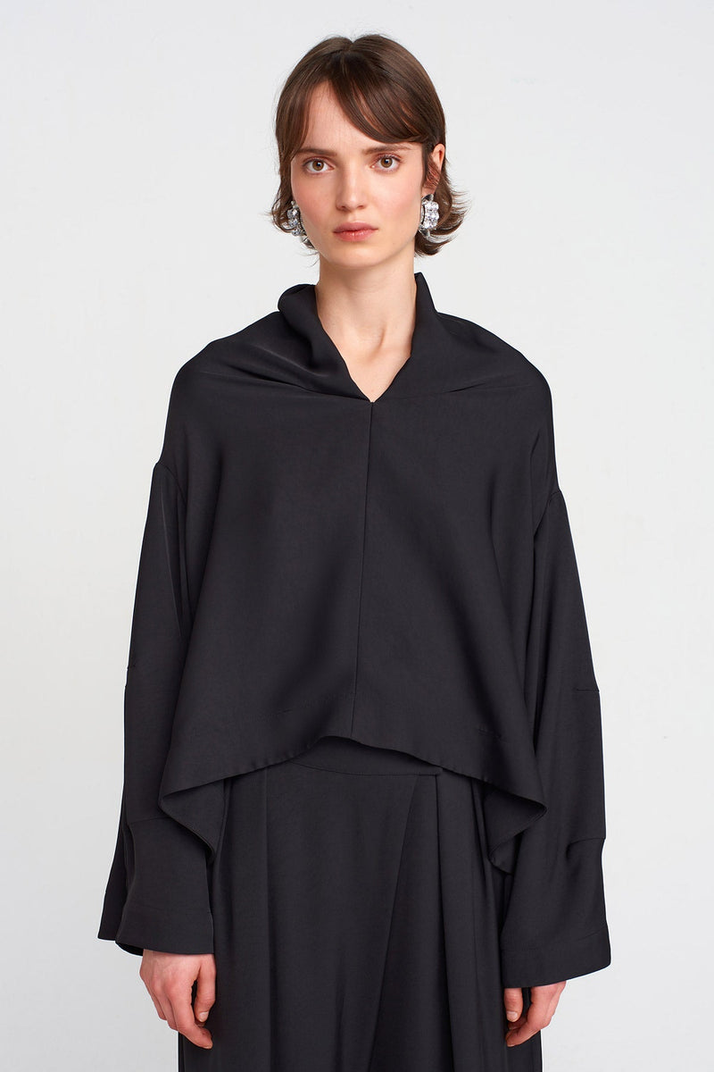 Nu Off-Shoulder V-Neck Blouse Black