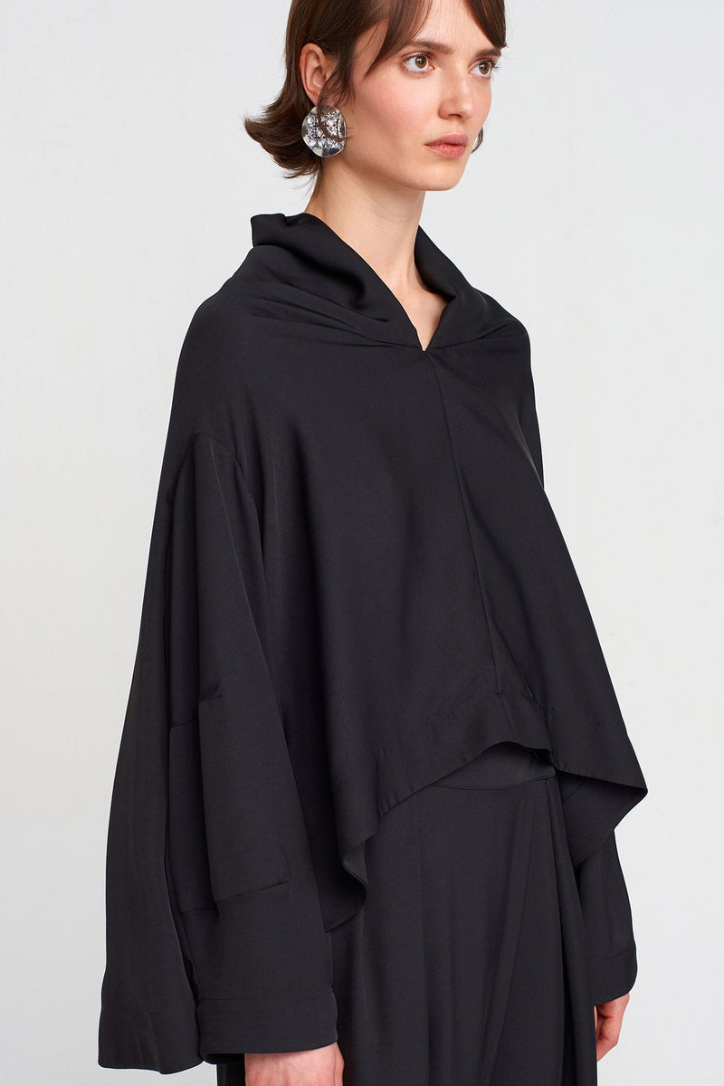 Nu Off-Shoulder V-Neck Blouse Black