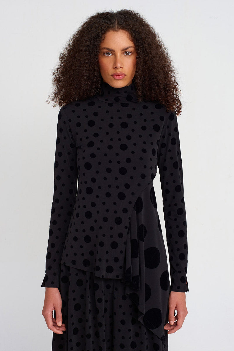 Nu Velvet Polka-Dot Jersey Blouse Multi Color