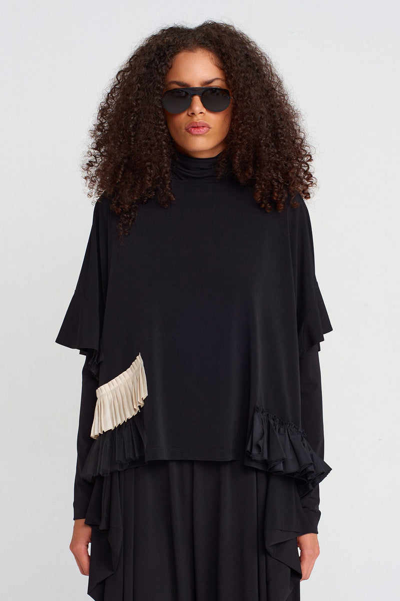 NU Ruffle Detail Jersey T-Shirt Black