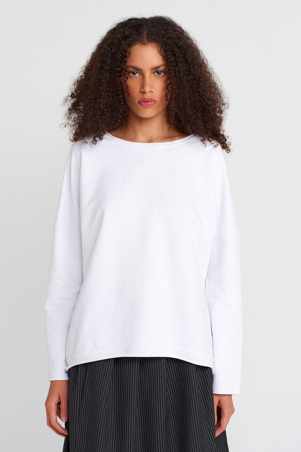 Nu Wide Neck Basic Sweatshirt Off White