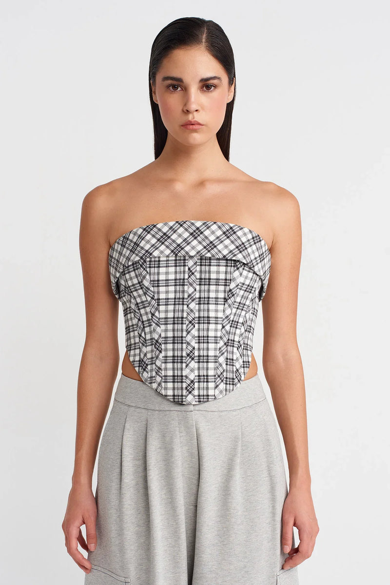 NU Plaid Strapless Corset Black/White