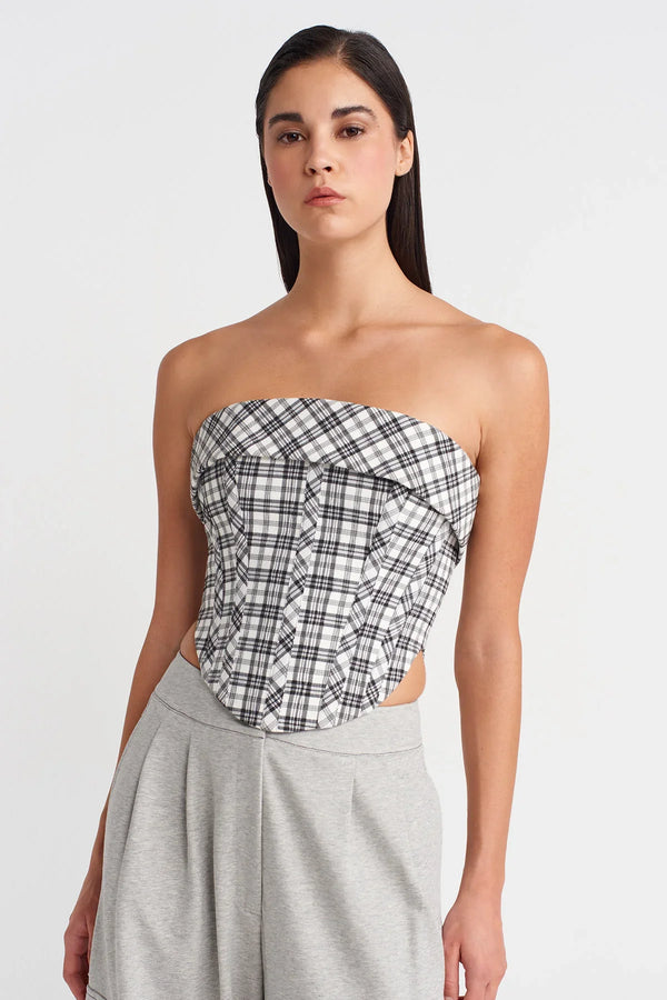 NU Plaid Strapless Corset Black/White