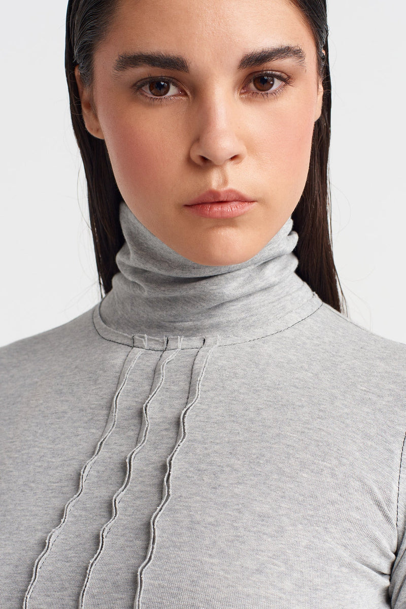 NU Turtleneck Raw Seam Bodysuit Light Grey Melange