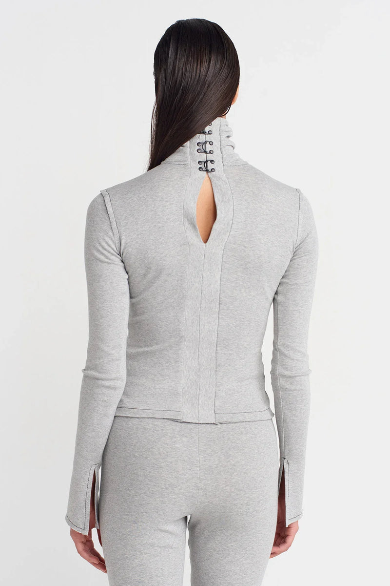 NU Turtleneck Raw Seam Bodysuit Light Grey Melange