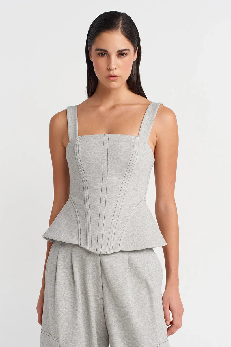 NU Thick-Strap Corset Top Light Grey Melange