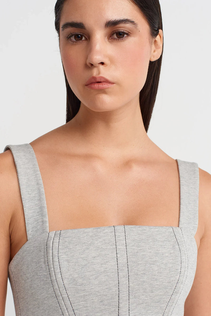 NU Thick-Strap Corset Top Light Grey Melange
