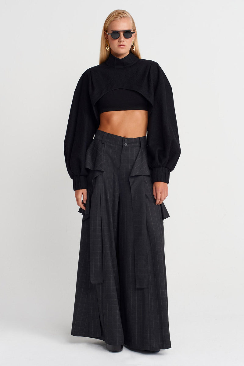 Nu Long Sleeve Wool Crop Blouse Black