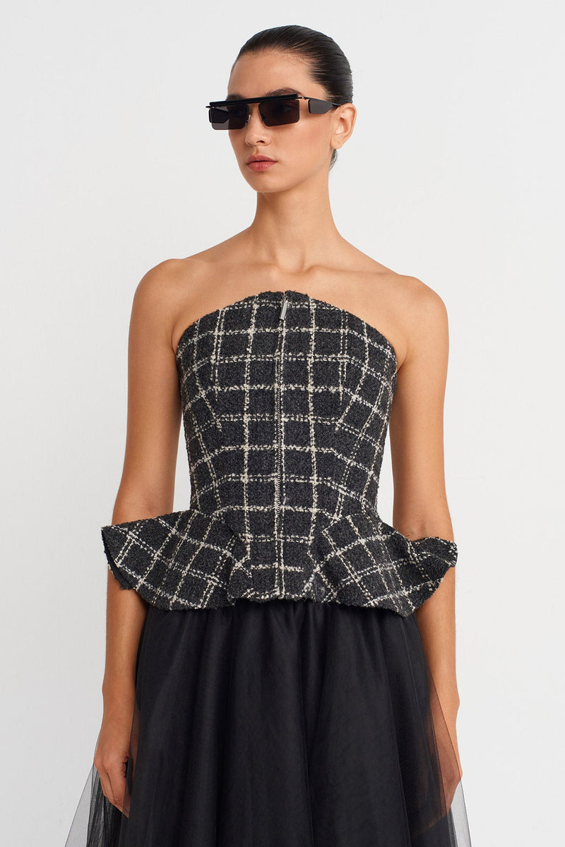 Nu Plaid Tweed Corset Grey/White